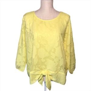 Melissa Paige Yellow Burnout Floral Blouse Size L Summer Vacation